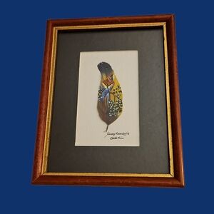 Vtg ARTISAN Signed Costa Rica Framed Feather Art with Parrot Design
